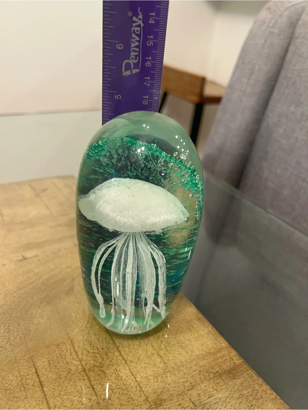green hand-blown art glass jellyfish paperweight